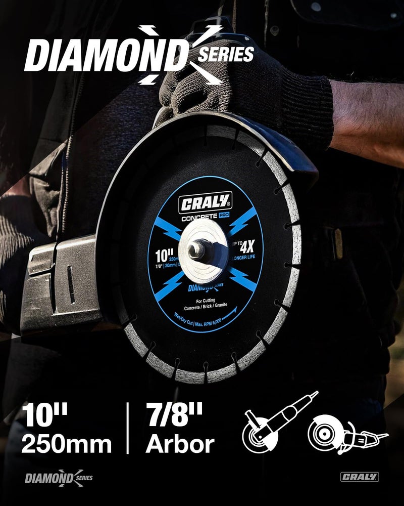 CRALY 10 Inch Segmented Diamond Blade, 7/8 in Arbor, 10'' General Purpose Diamond Stone Blade for Angle Grinder, Mitre Saw & Tile Saw, for Cutting Paver, Masonry, Concrete, Brick, Block, Marble - Image 2